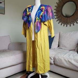 Marce Designer Linen Open Front Vibrant Avant Garde Coat